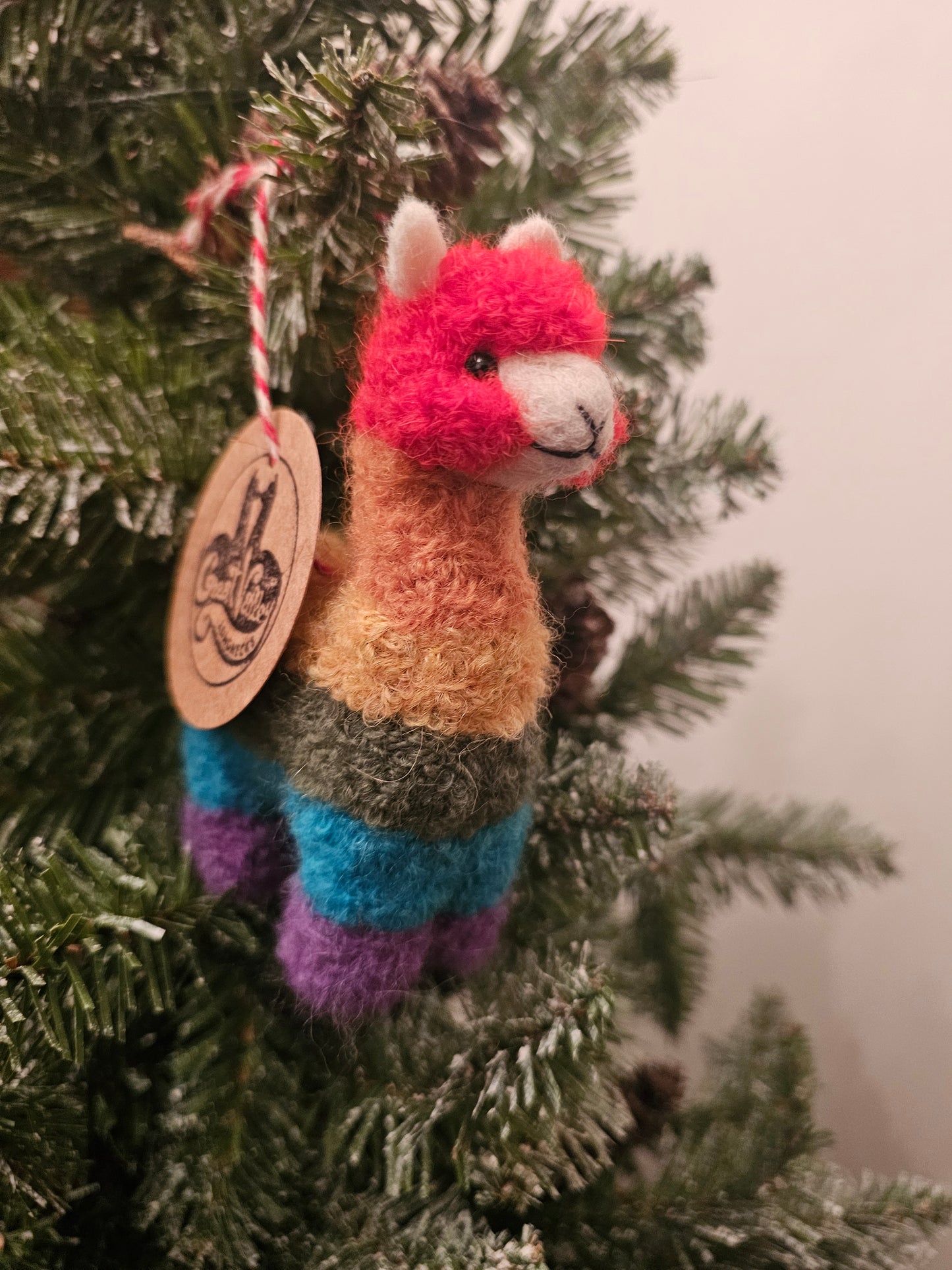 Rainbow Needlefelted Alpaca Ornament