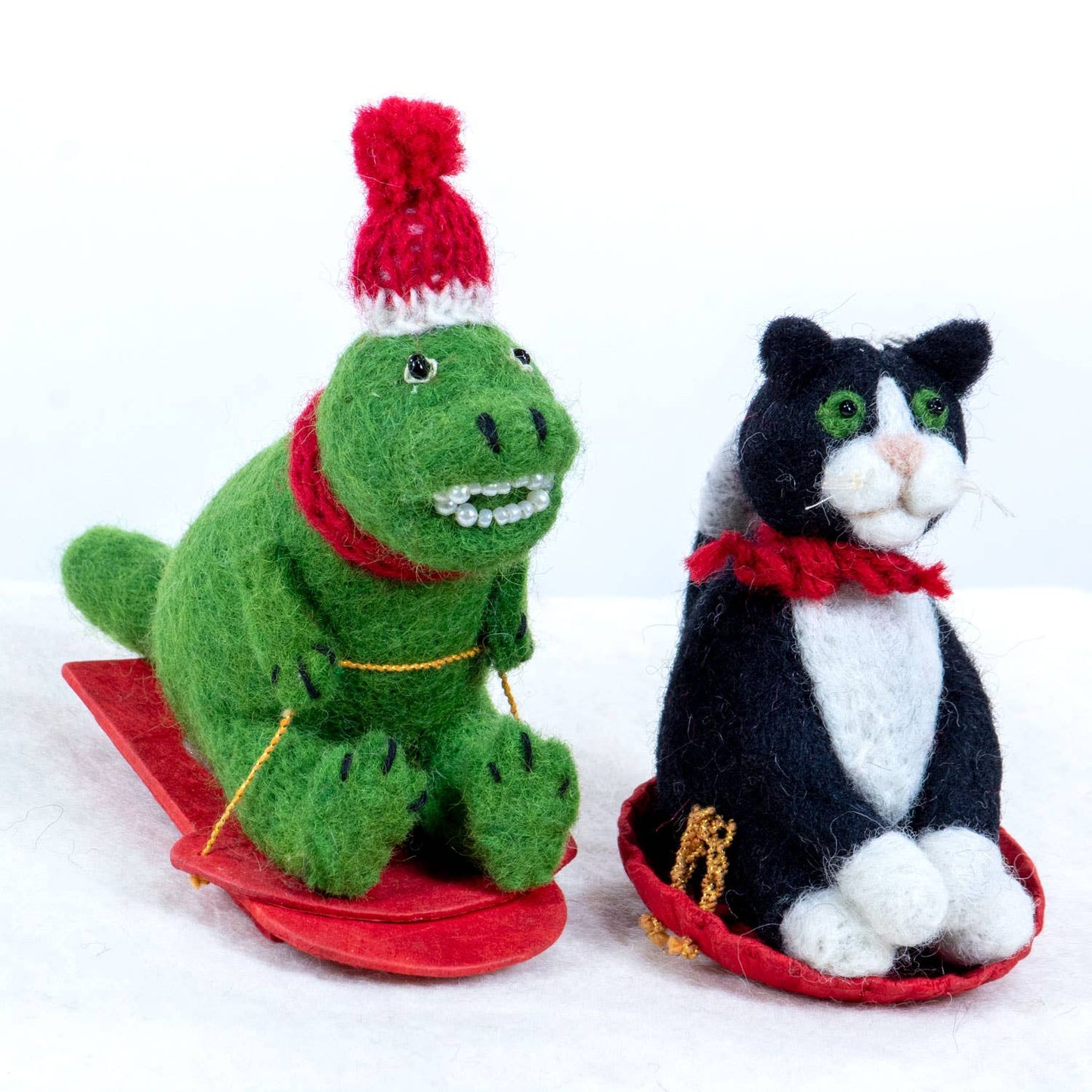 Sledding Tuxedo Cat Needlefelted Ornament