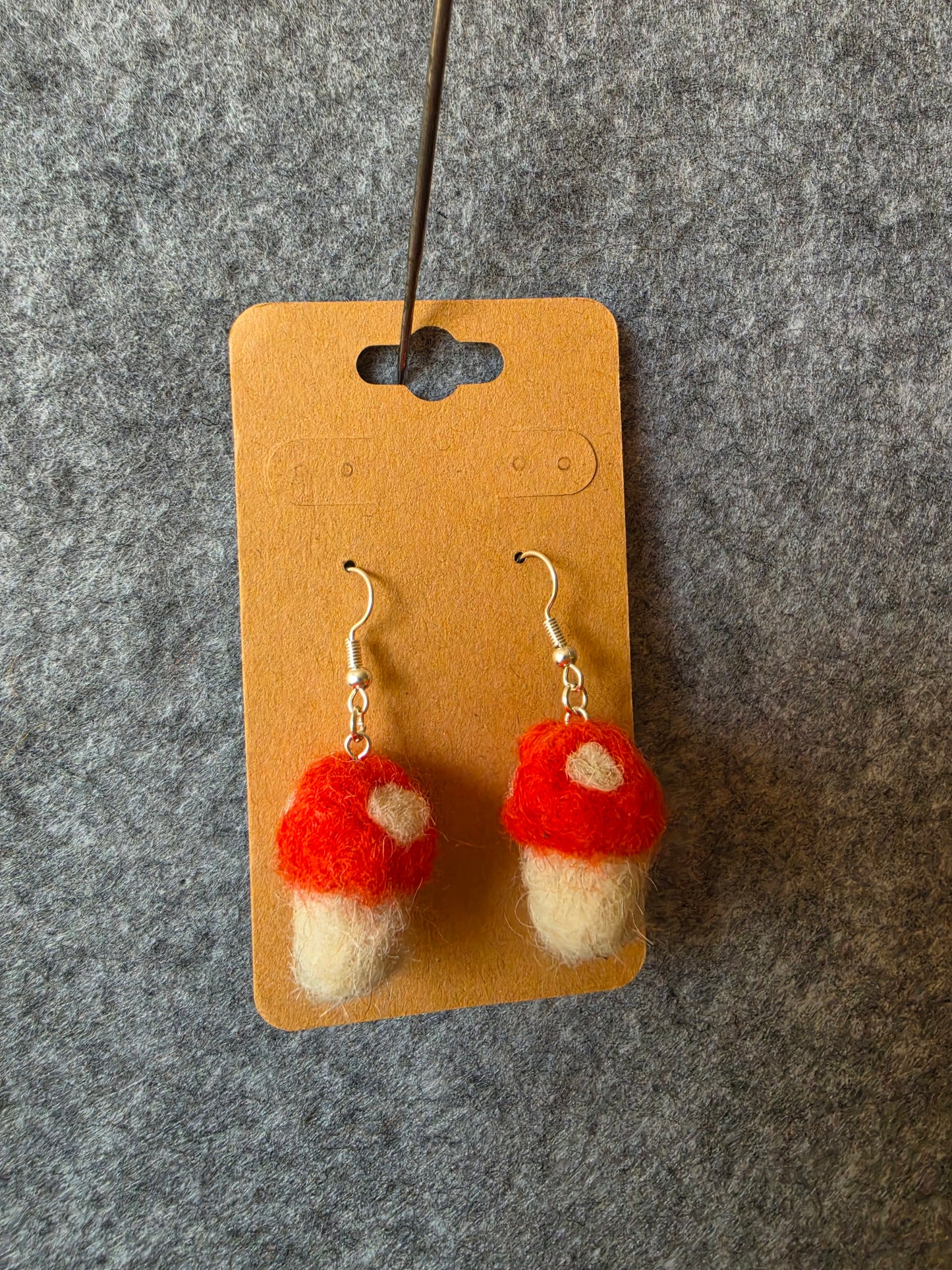 Mushroom with Red Top Needlefelted Earrings