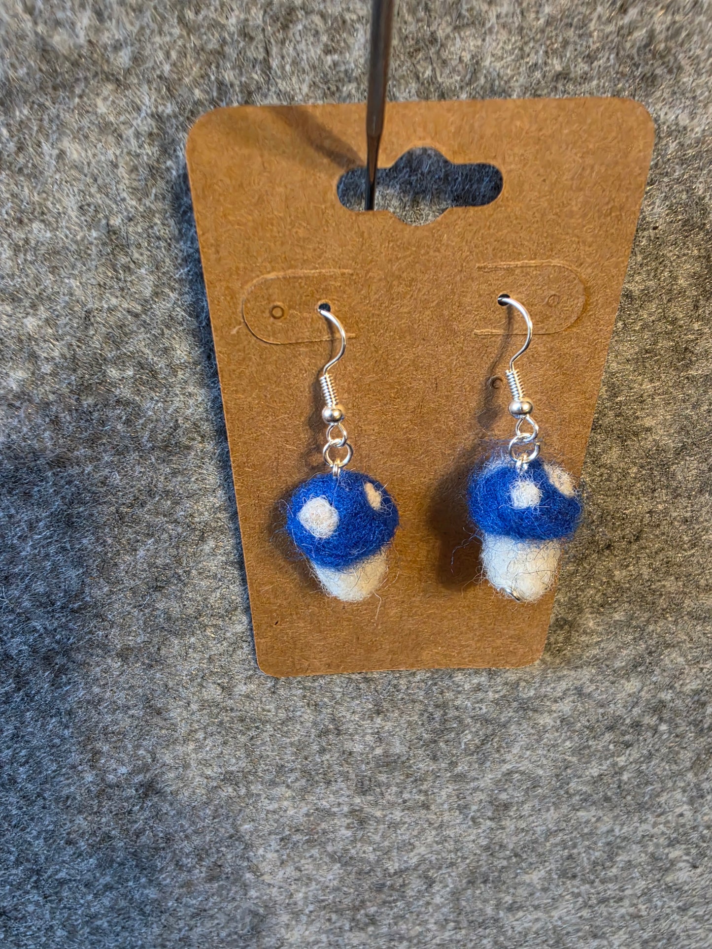 Blue Mushroom Needlefelted Earrings