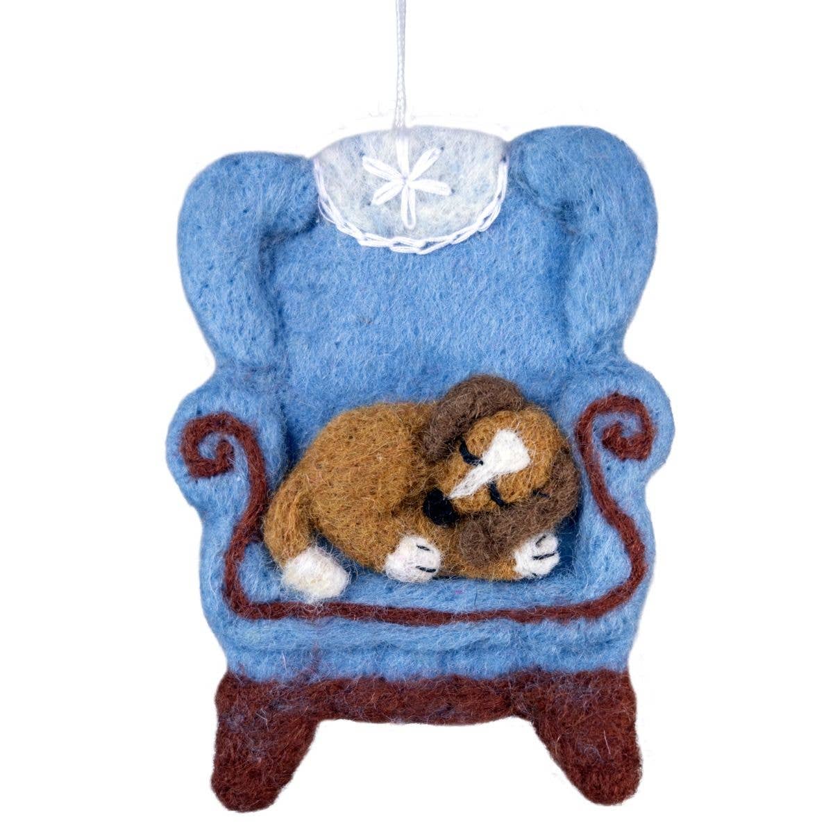 Dozy Dog in Chair Needlefelted Ornament