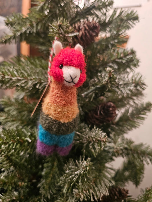 Rainbow Needlefelted Alpaca Ornament