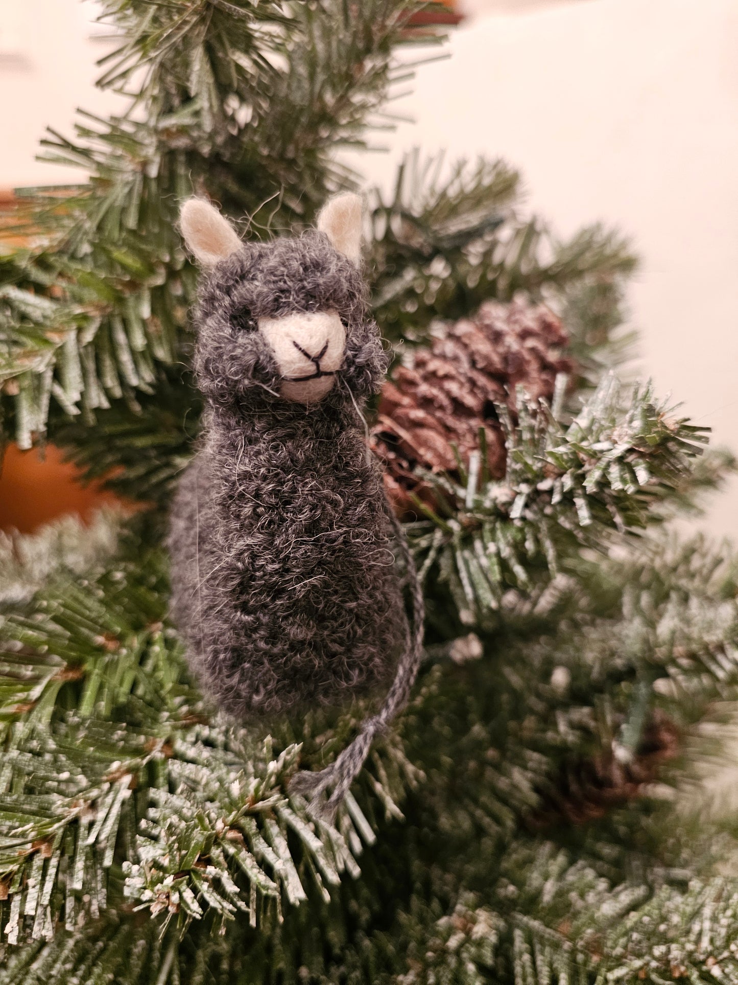 Needle Felt Alpaca Ornament