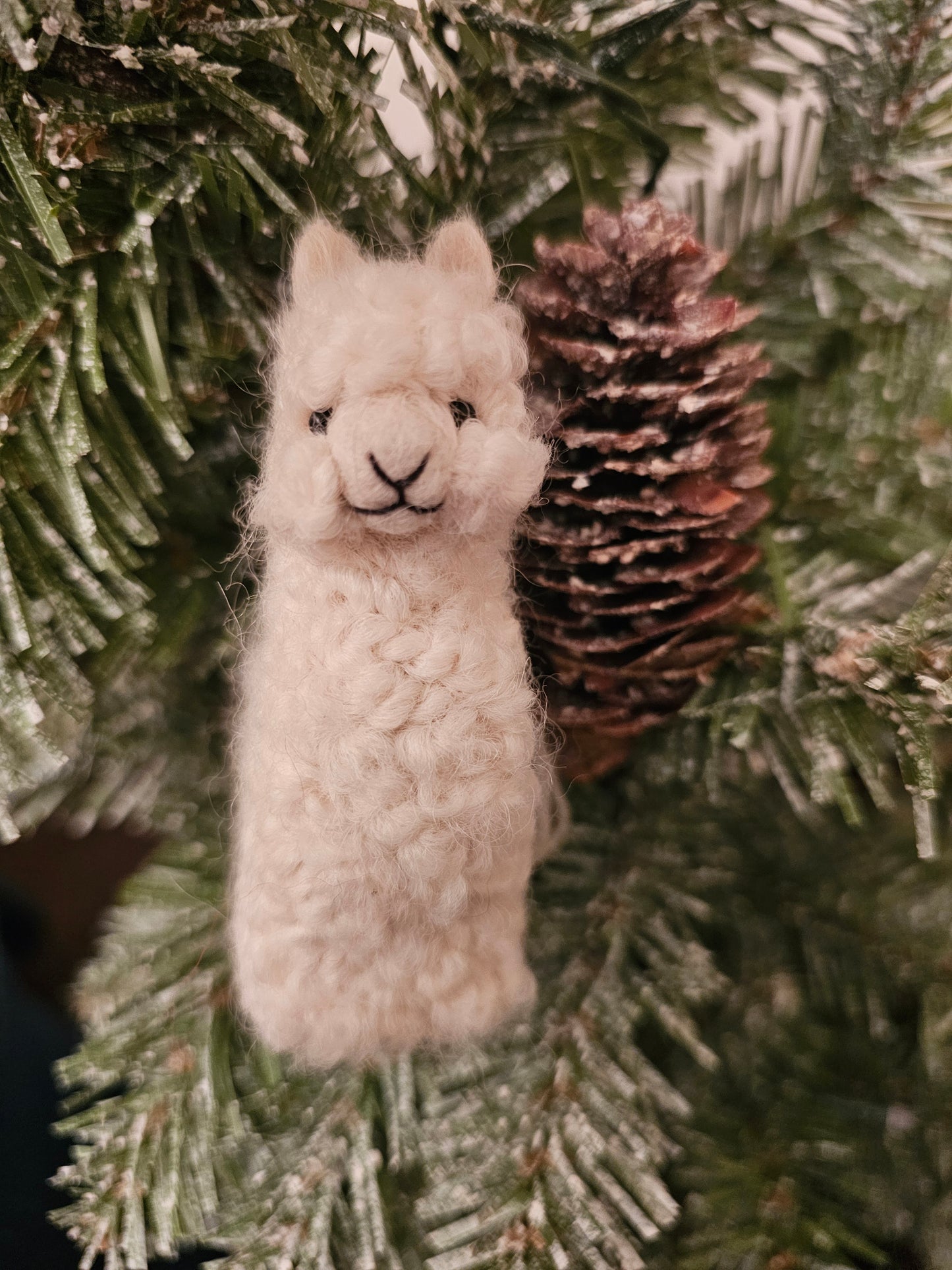 Needle Felt Alpaca Ornament