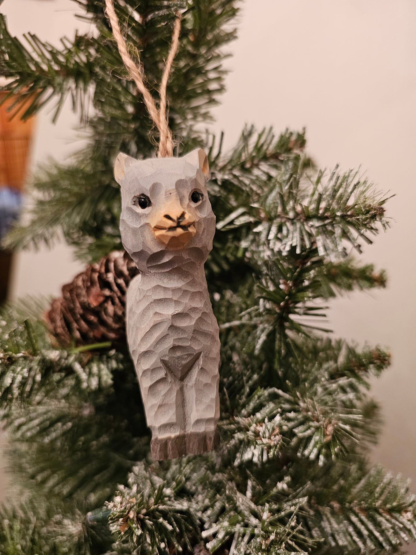 Hand-Carved Wood Alpaca Ornament