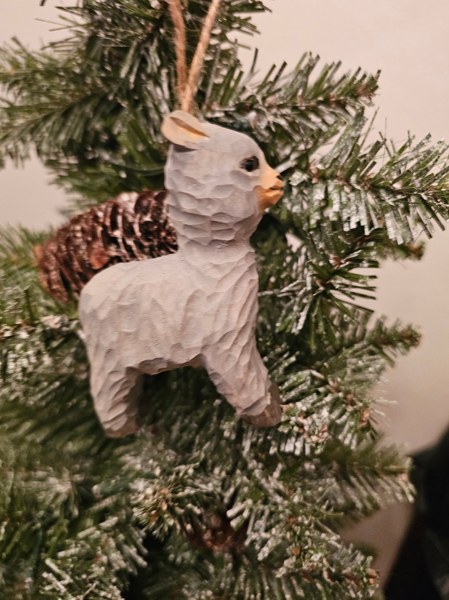 Hand-Carved Wood Alpaca Ornament