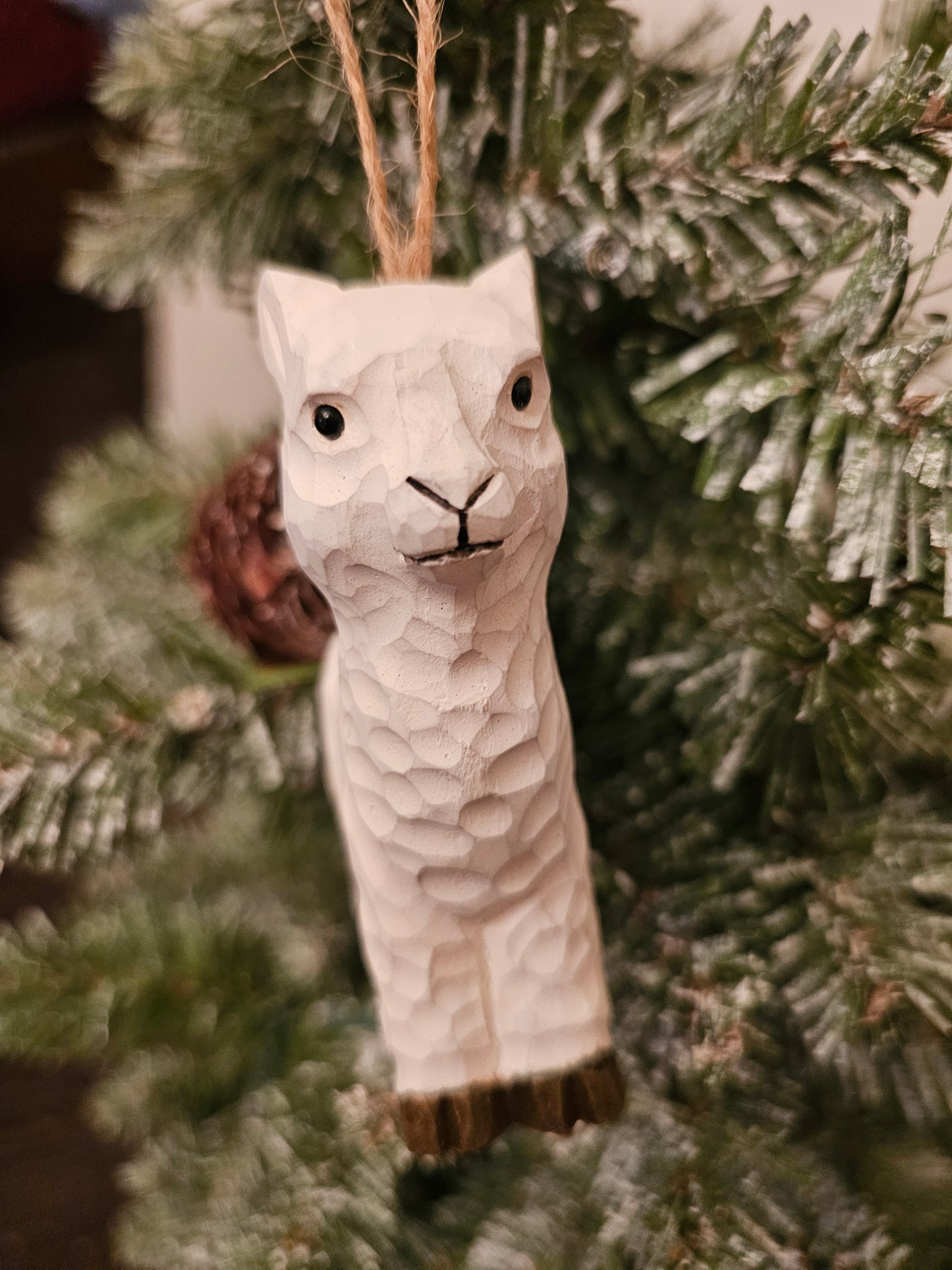 Hand-Carved Wood Alpaca Ornament