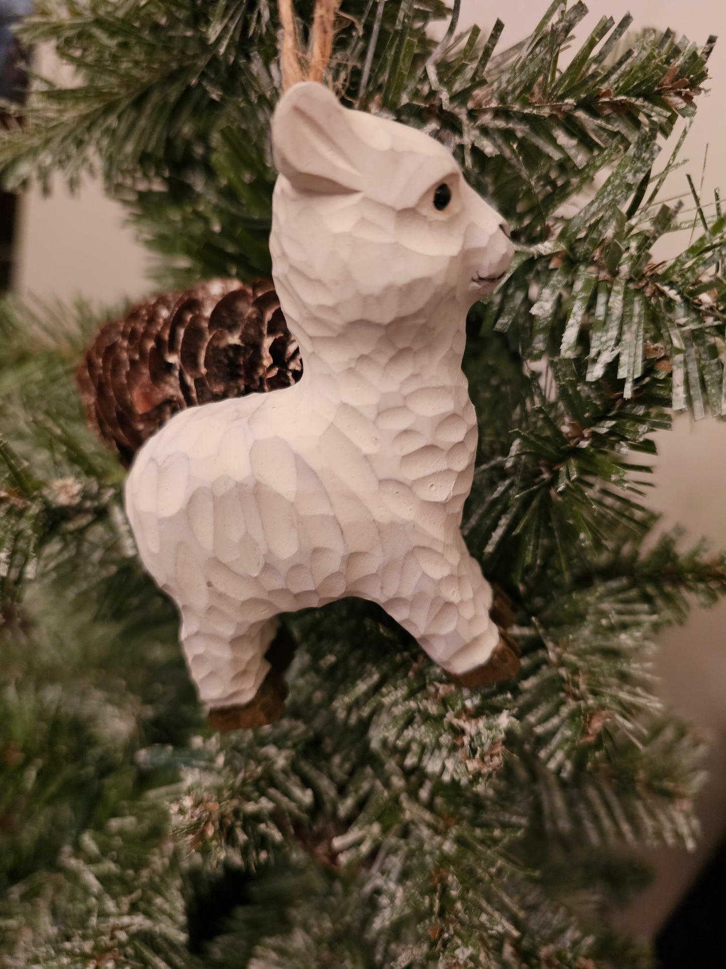 Hand-Carved Wood Alpaca Ornament