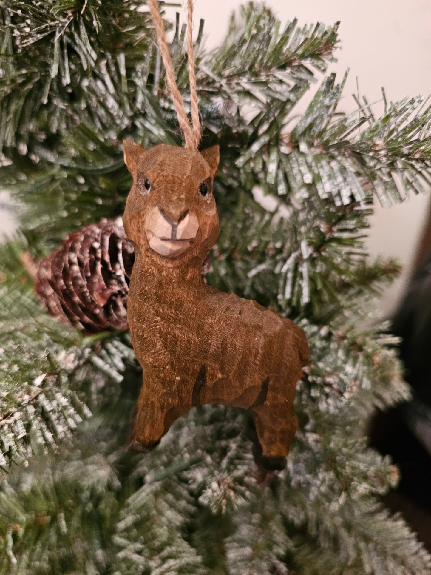 Hand-Carved Wood Alpaca Ornament