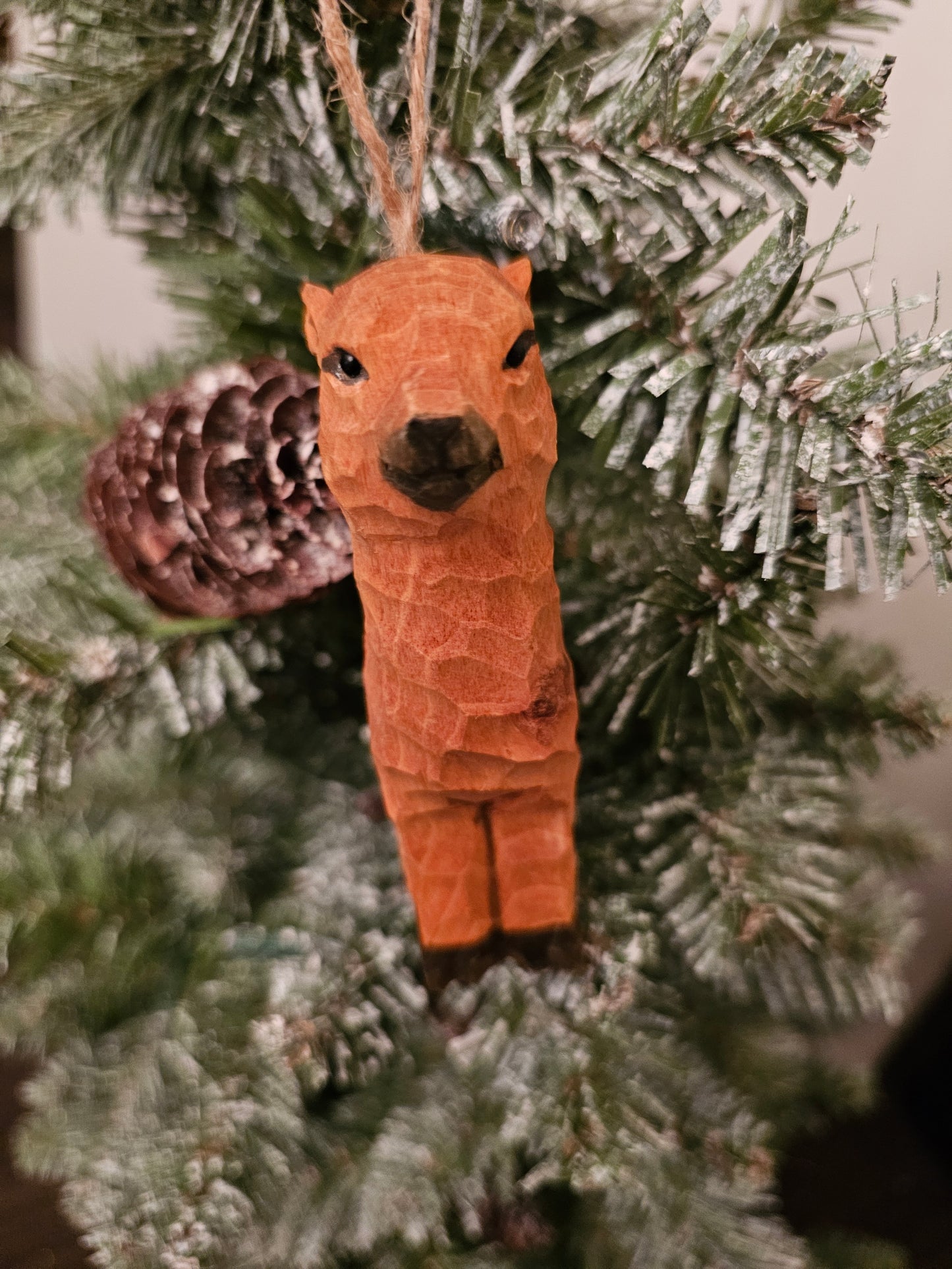 Hand-Carved Wood Alpaca Ornament