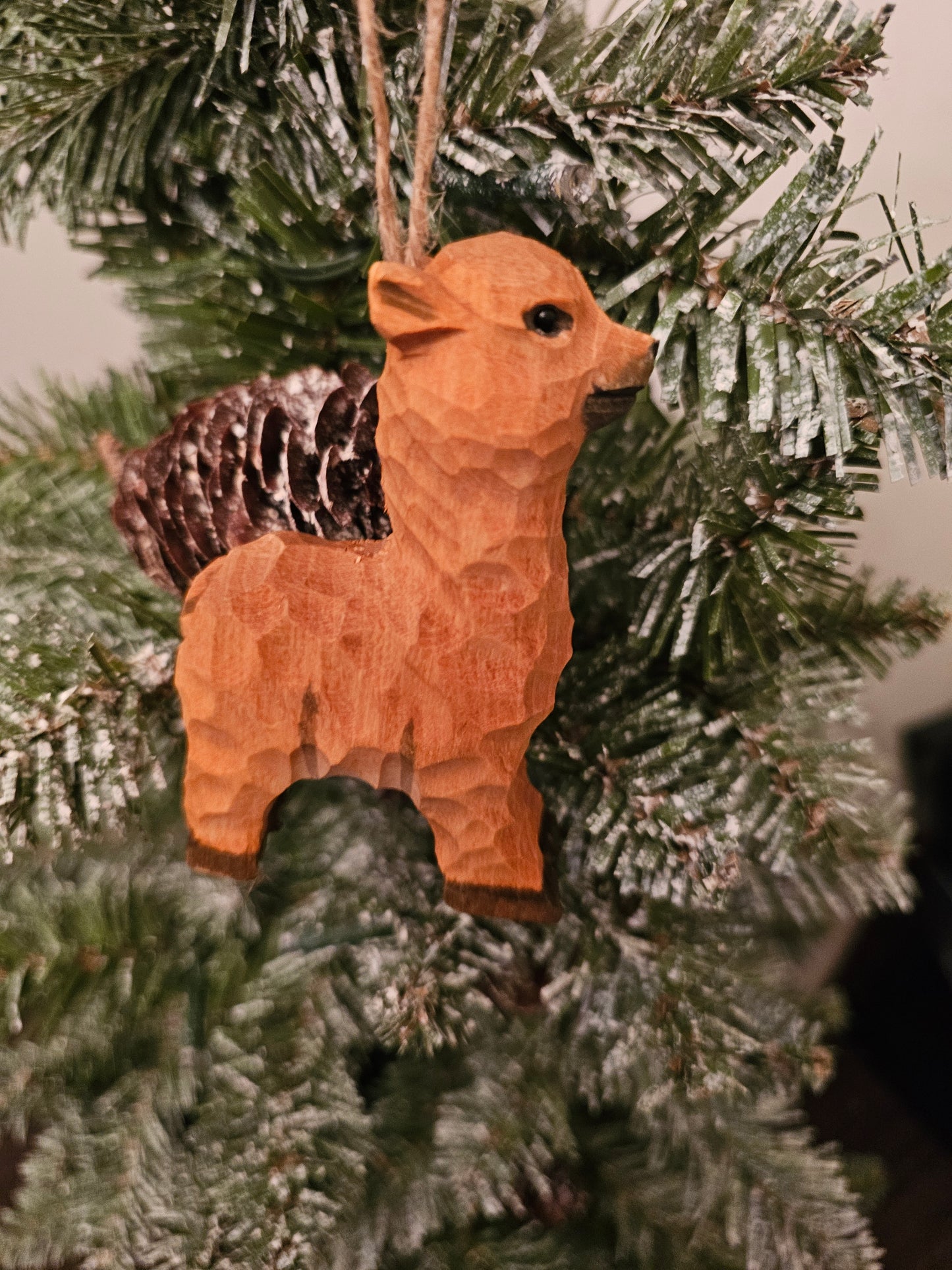 Hand-Carved Wood Alpaca Ornament