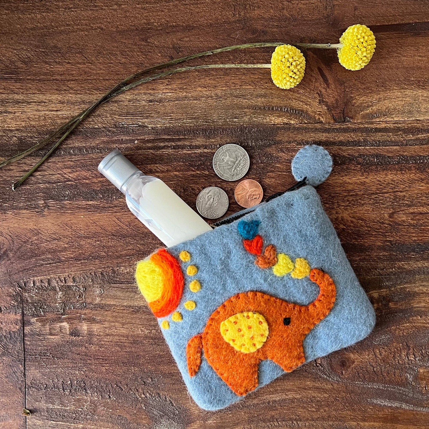 Elephant Felt Coin Zipper Pouch
