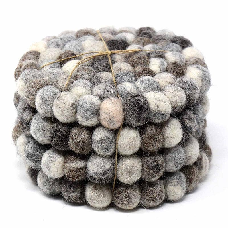 Gray Felt Ball Coasters - Set of 4