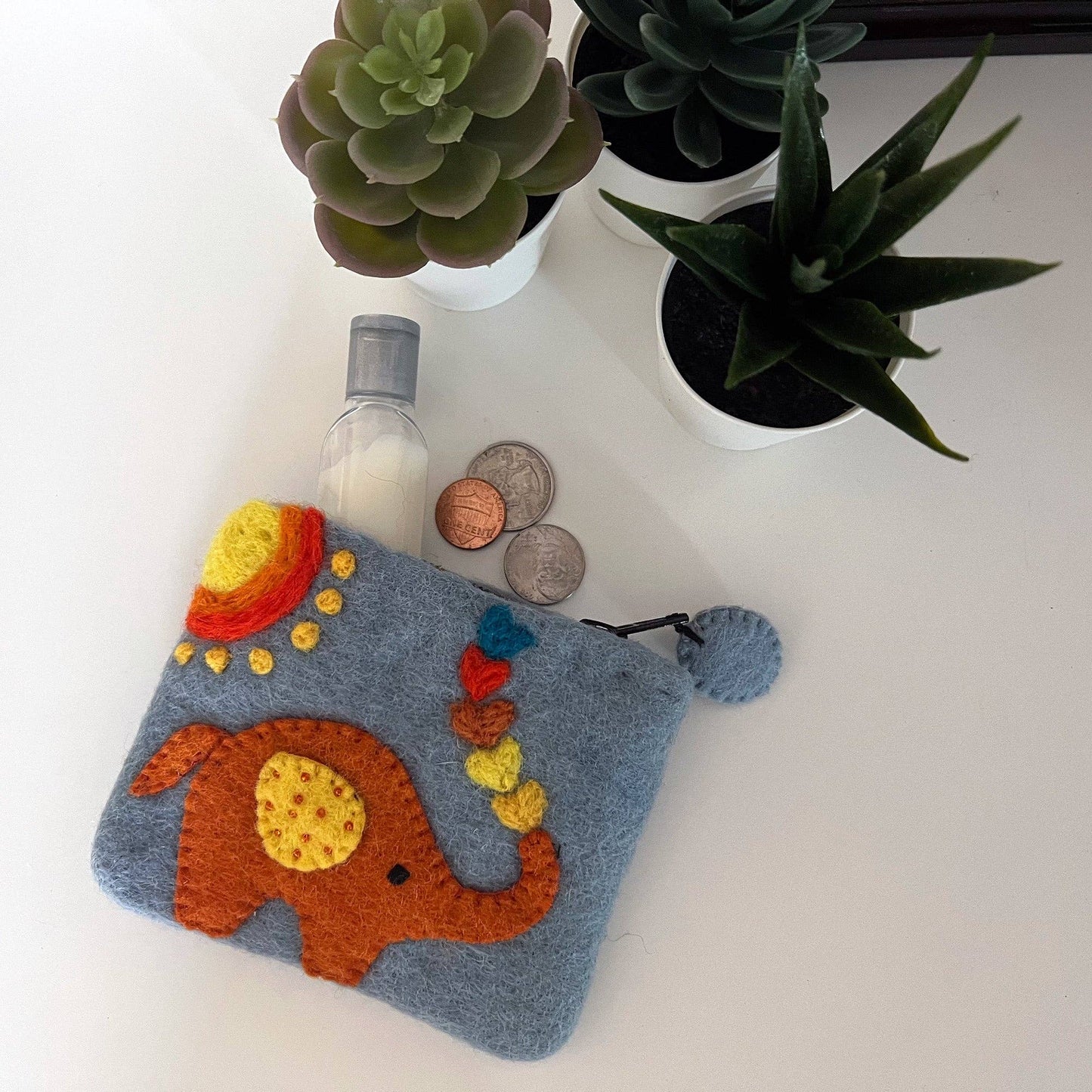 Elephant Felt Coin Zipper Pouch