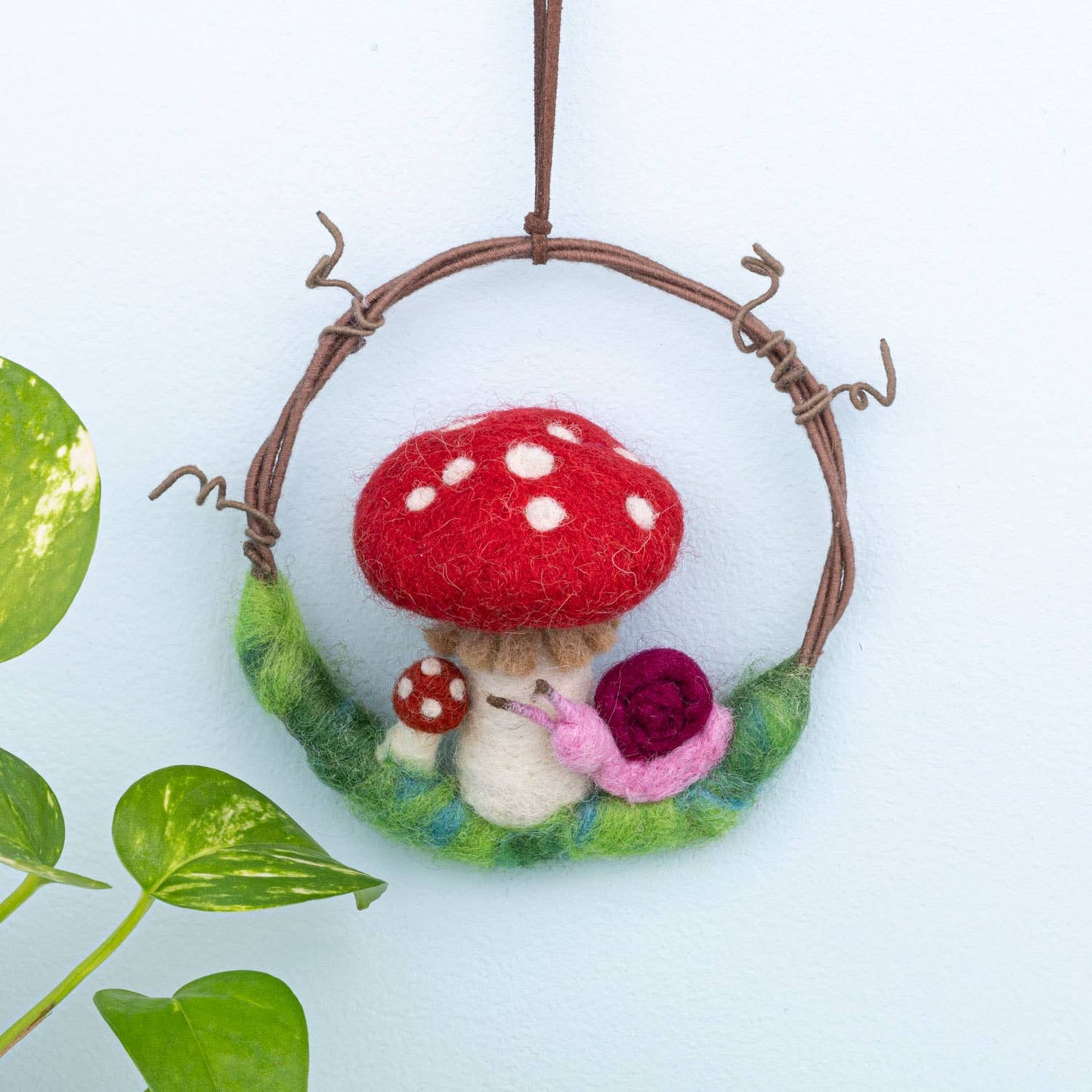 Mushroom Snail Mini Needlefelted Wreath