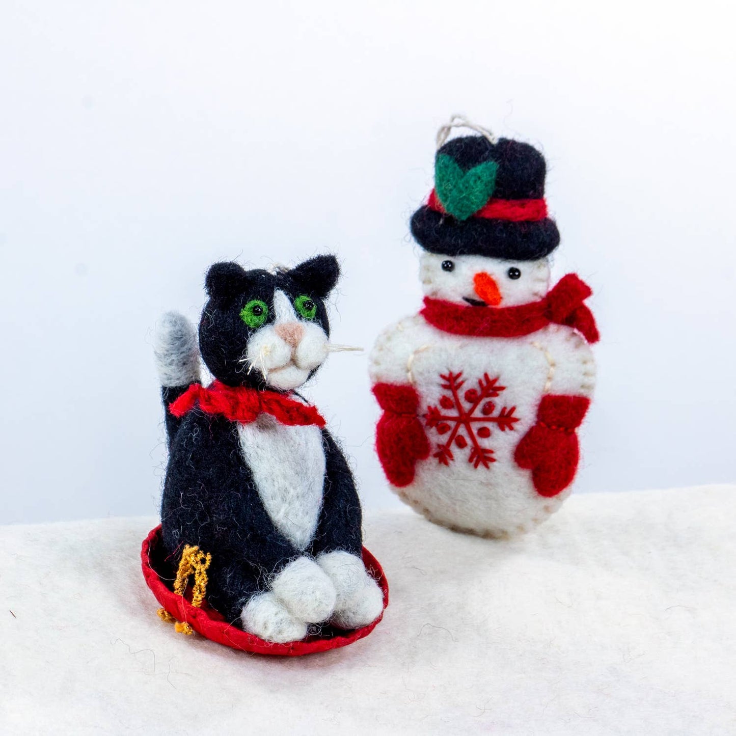 Sledding Tuxedo Cat Needlefelted Ornament