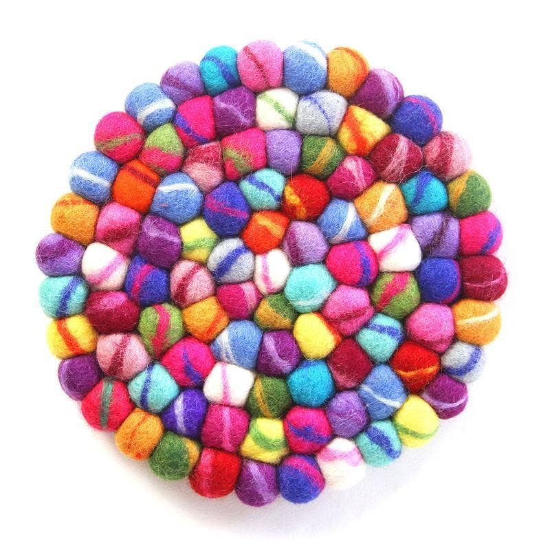 Rainbow Felt Ball Coasters - Set of 4