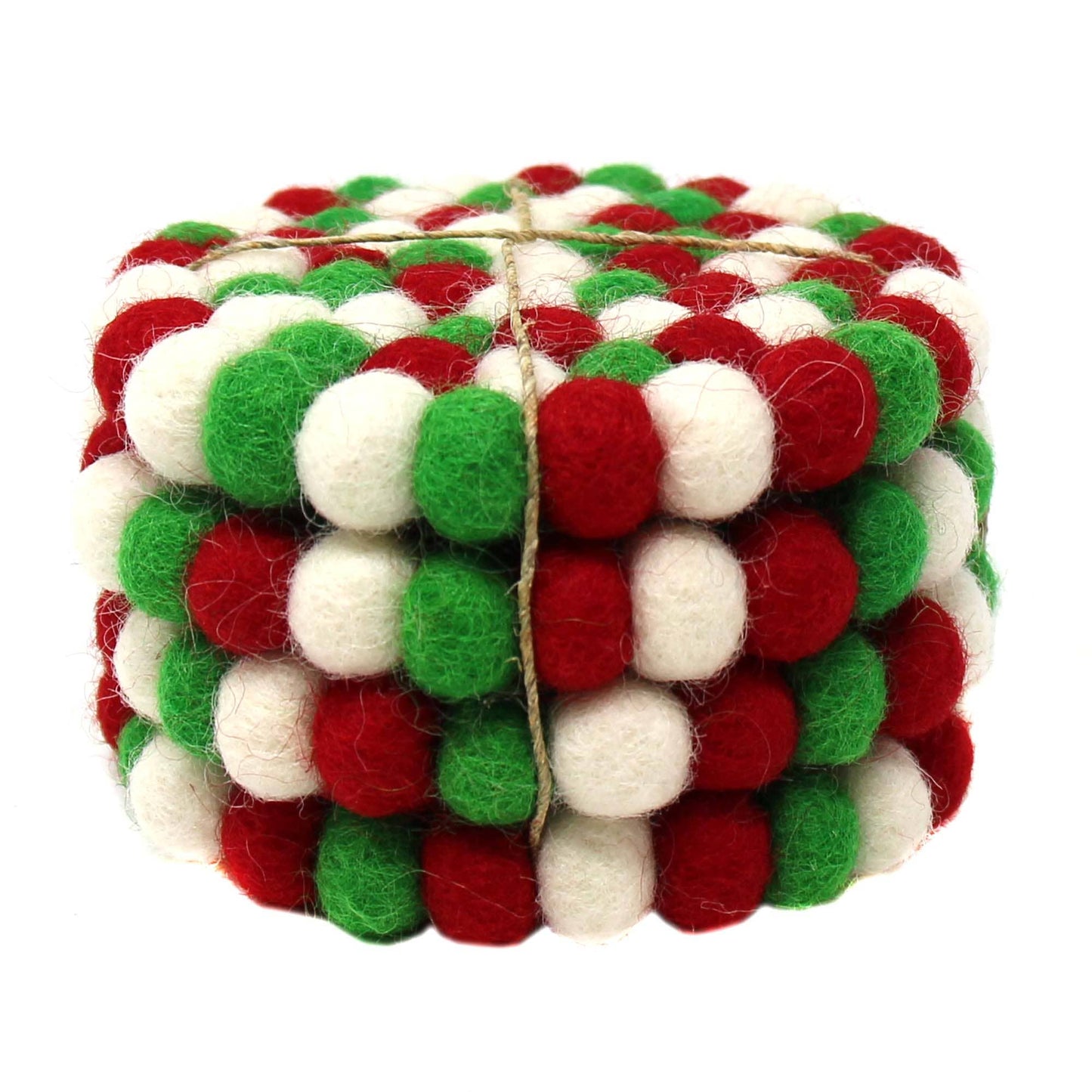 Christmas Felt Ball Coasters, Set of 4