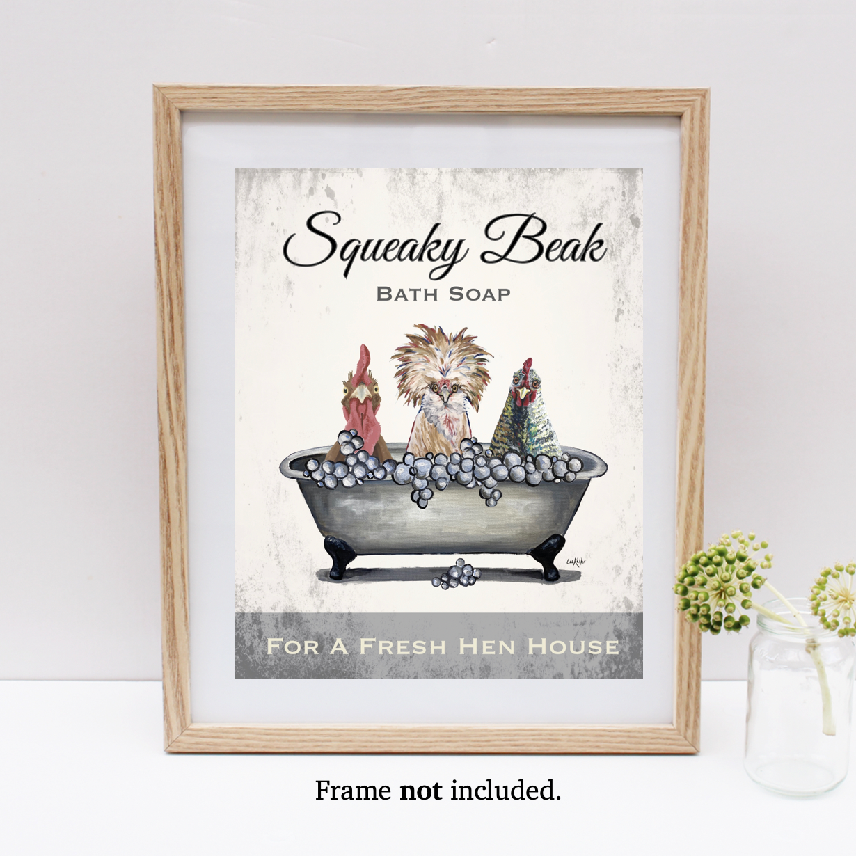 Chicken Art Print 'Squeaky Beaks', Farm Animal Bathroom Art