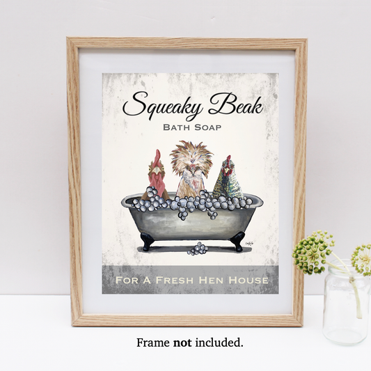 Chicken Art Print 'Squeaky Beaks', Farm Animal Bathroom Art