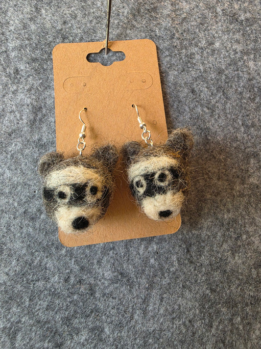 Raccoon Needlefelted Earrings