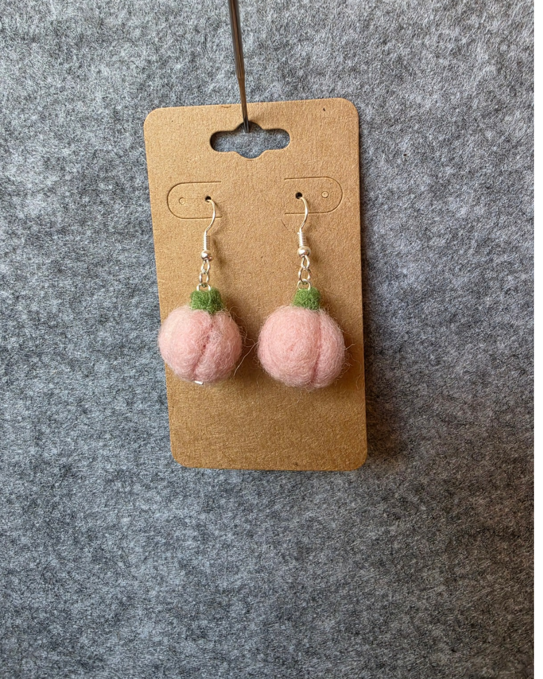 Pink Pumpkin Needlefelted Earrings