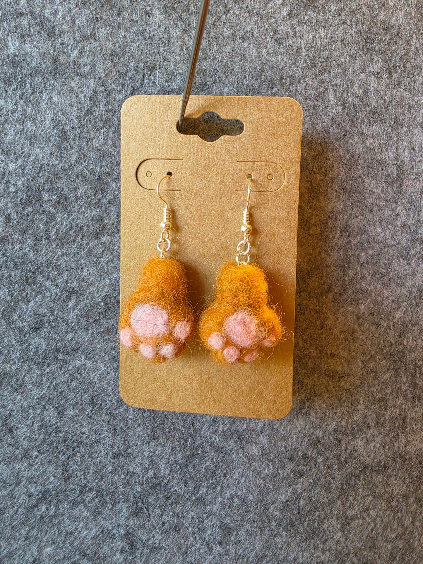 Cat Paw Needlefelted Earrings
