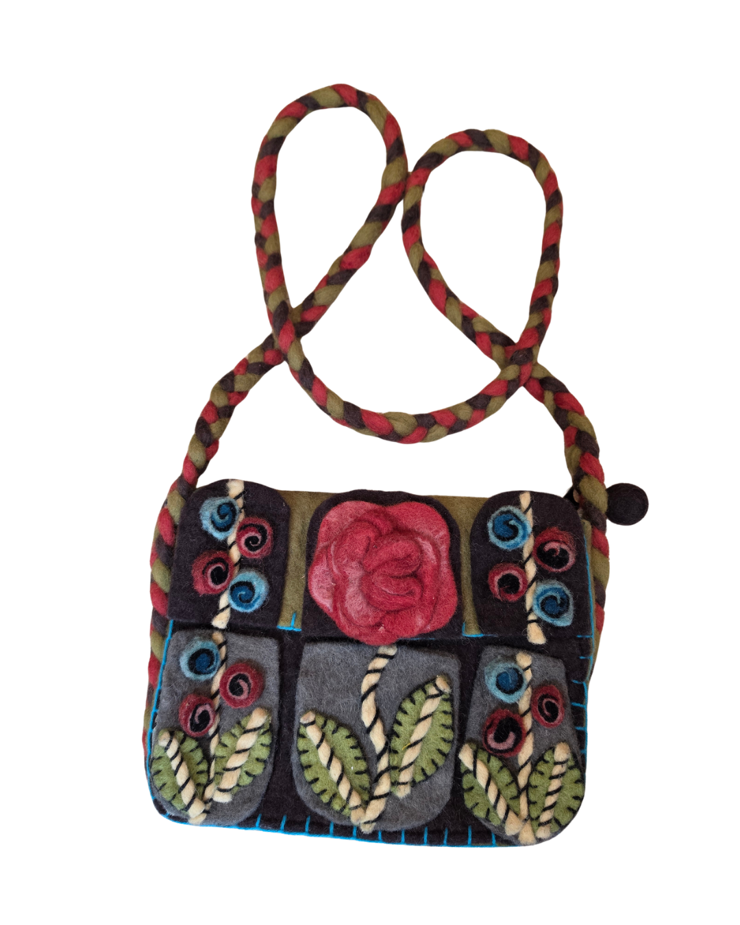 100% Wool Felted Floral Purse