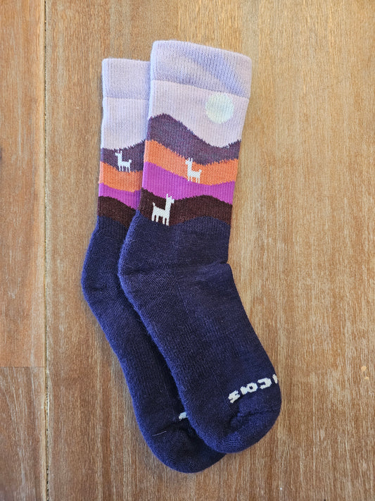 Women's Pacas Crew Purple Landscape Design Socks
