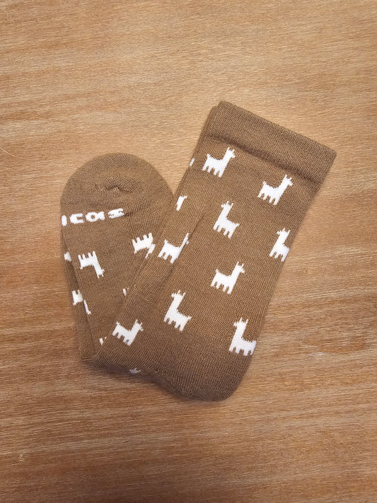 Women's Pacas Crew Socks Tan Allover alpaca