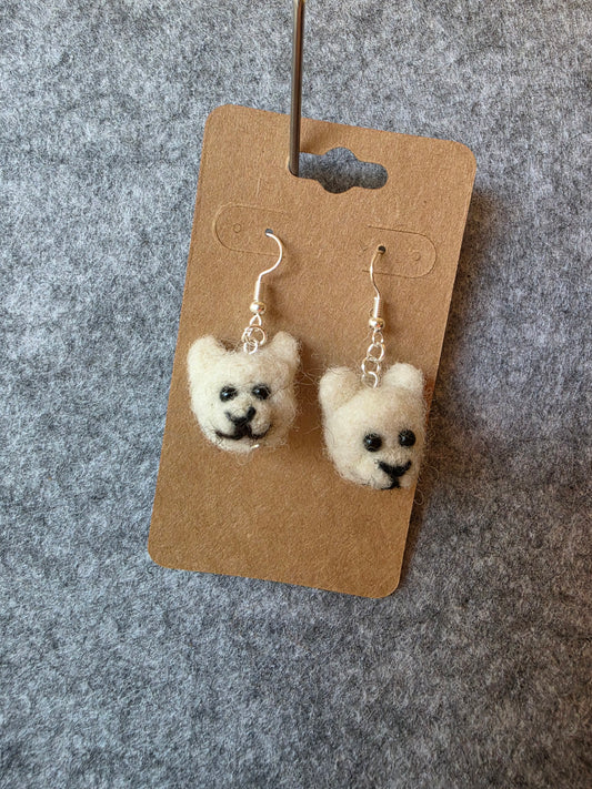 White Alpaca Needlefelted Earrings