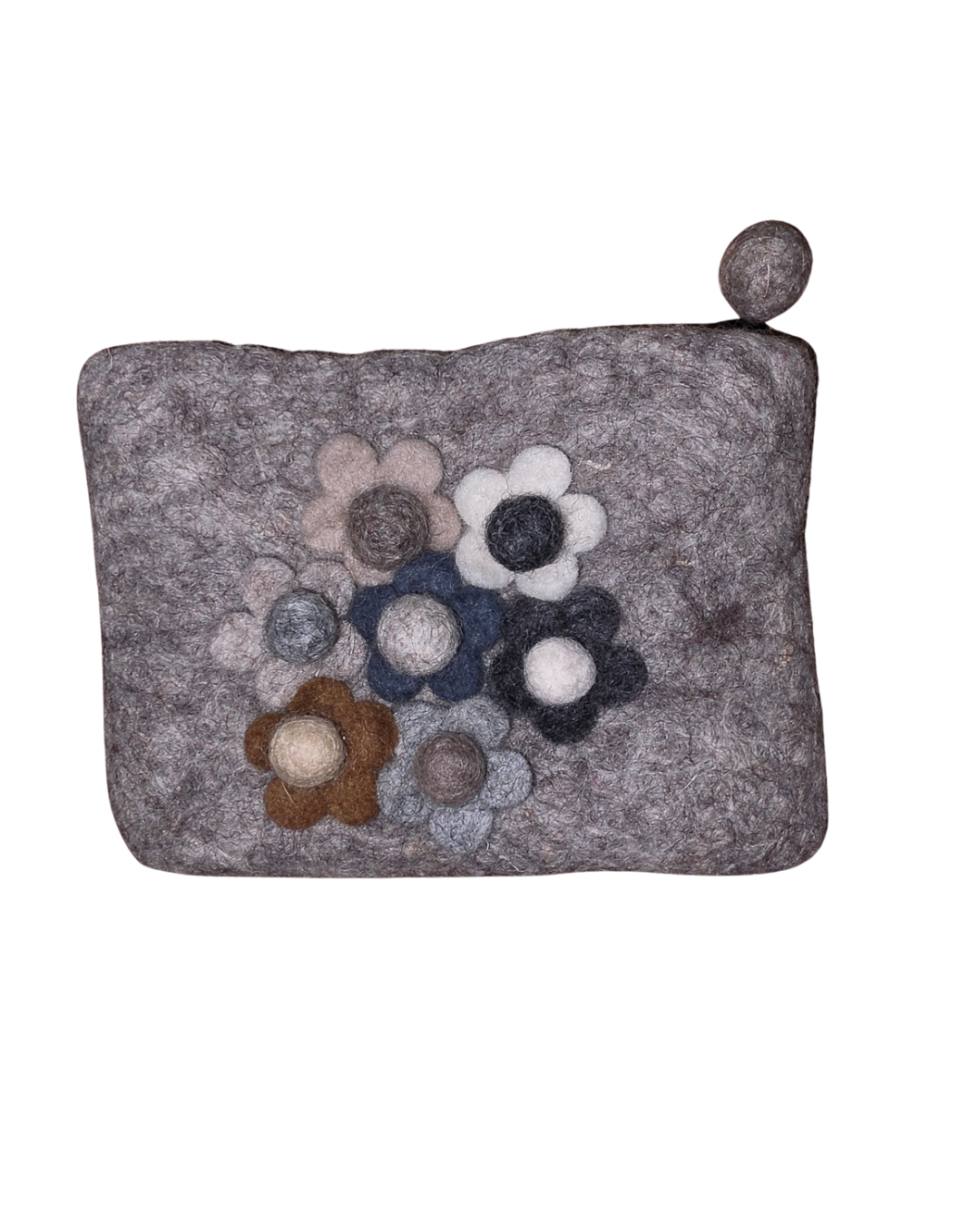 Felted Gray Floral Small Zip Pouch