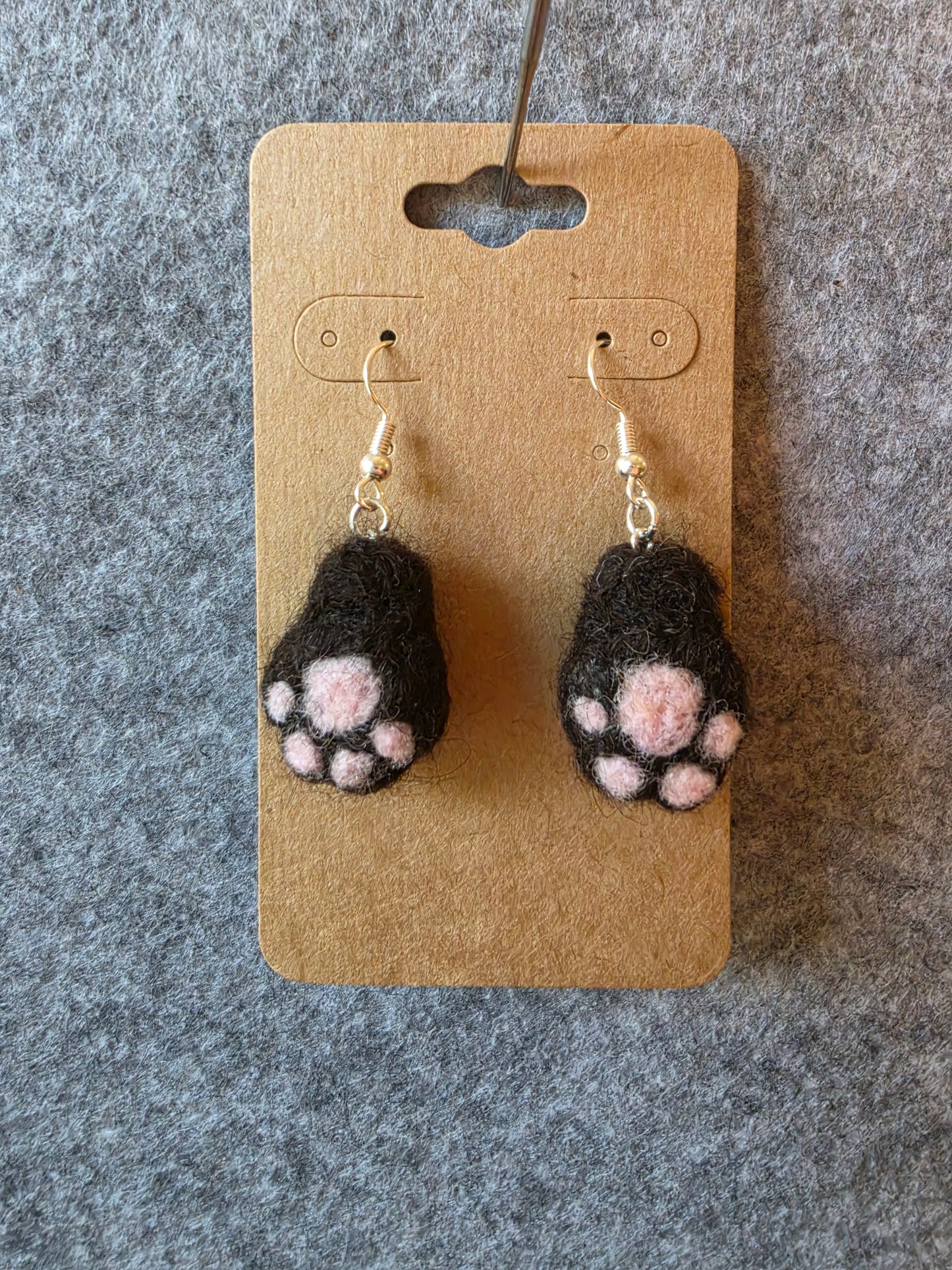 Cat Paw Needlefelted Earrings