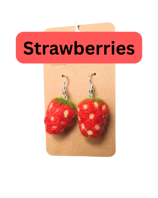 Strawberry Needlefelted Earrings