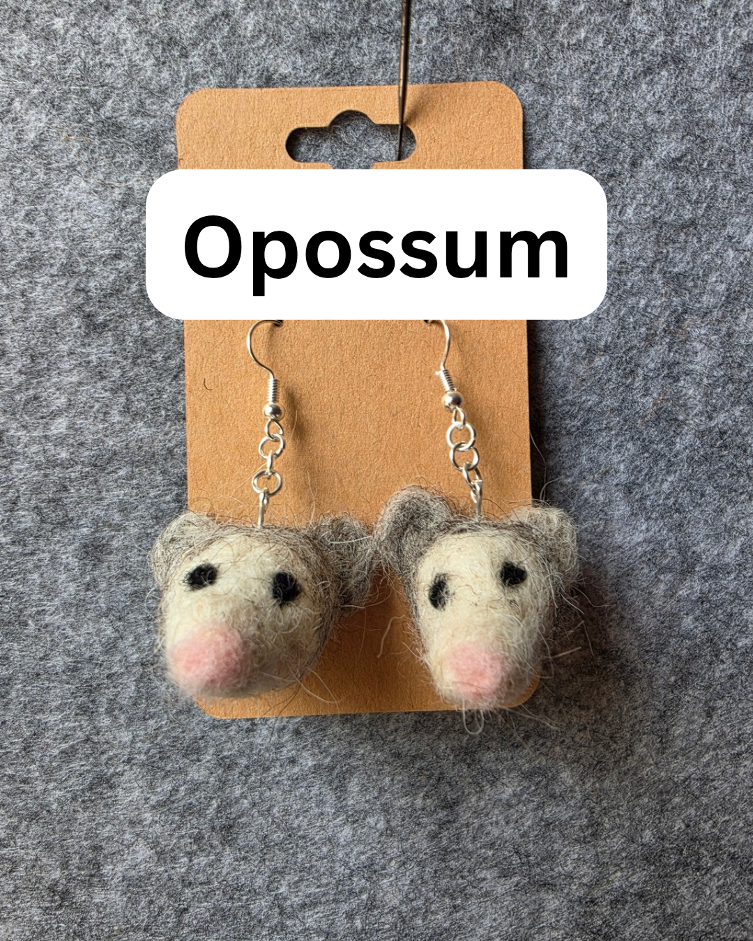 Opossum Needlefelted Earrings