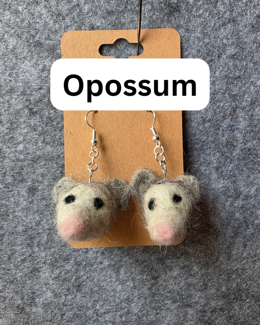 Opossum Needlefelted Earrings